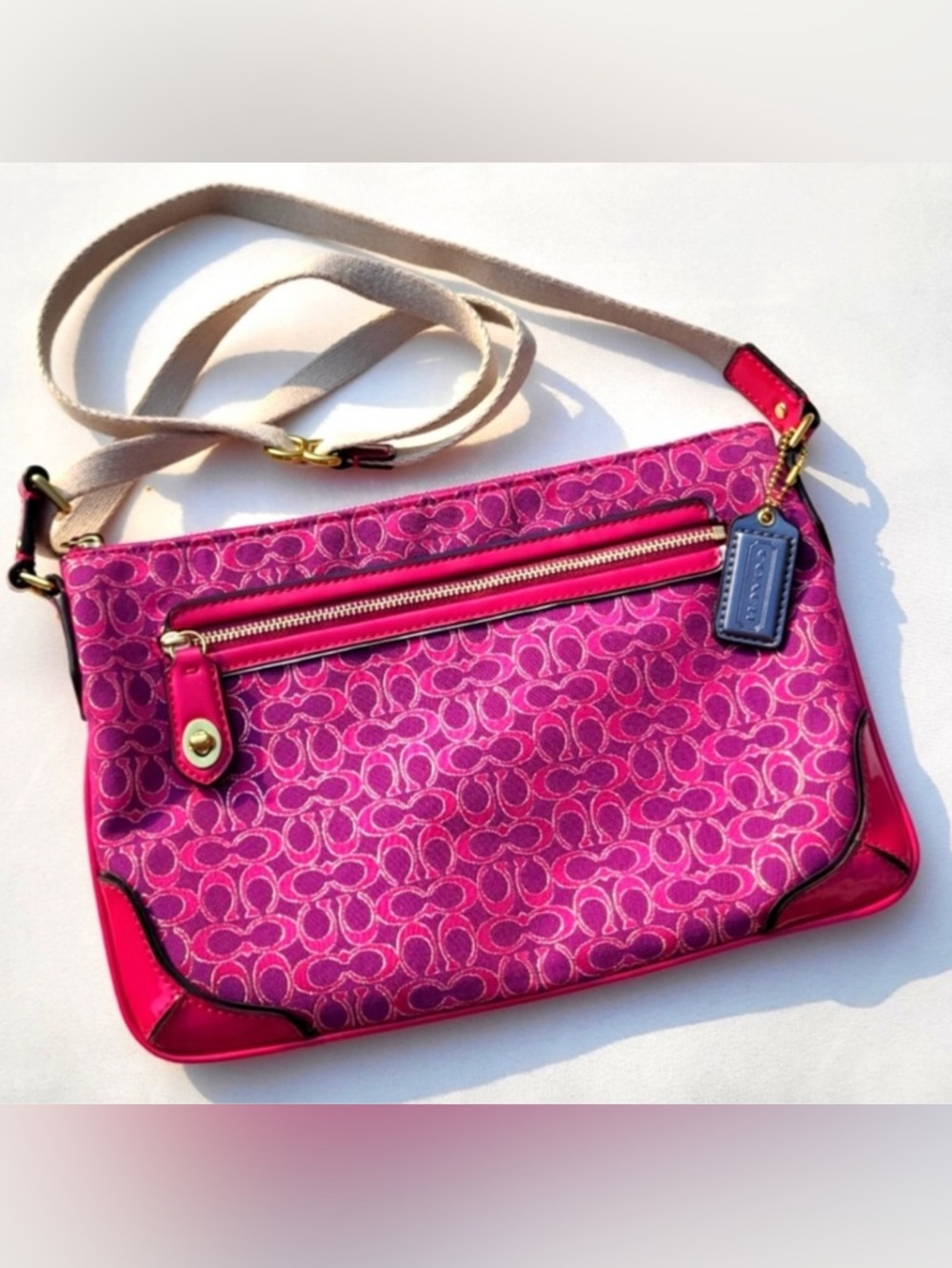 Coach Pink Signature Lurex Crossbody Bag